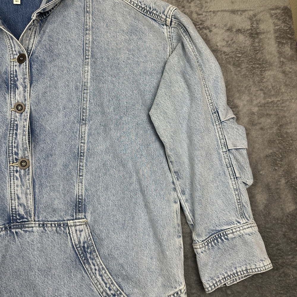 Pilcro Antropologie Denim Pullover Top Jacket Hooded Women's L/XL Pockets Snap - Picture 4 of 13